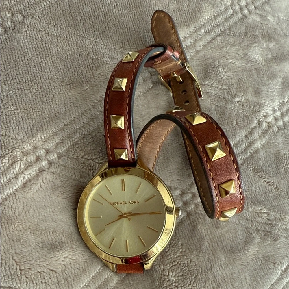 Michael Kors Gold-Tone Runway MK-2309 Watch Studded Wraparound Strap